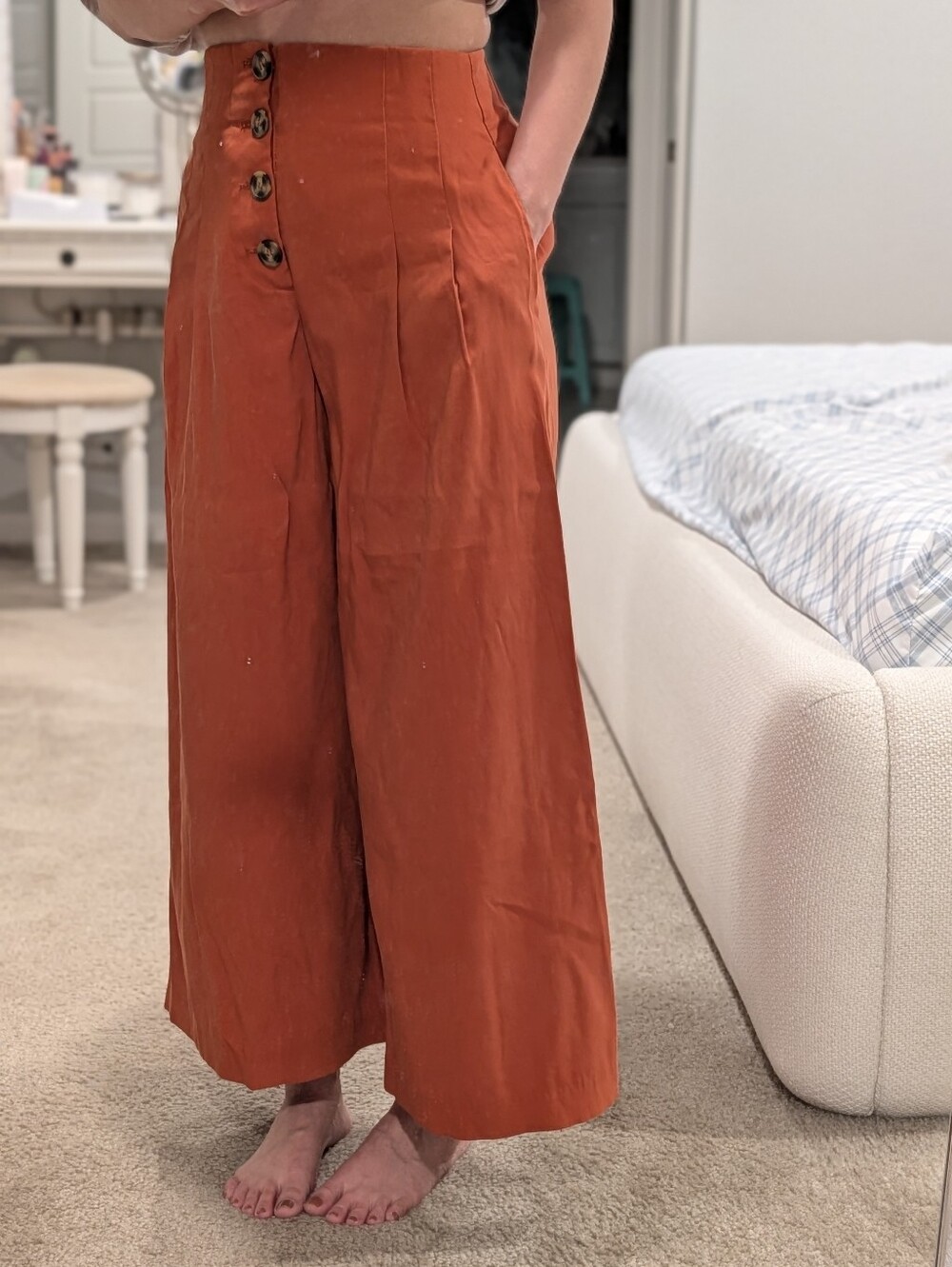 Zara High-Waist Wide-Leg Button Front Pants